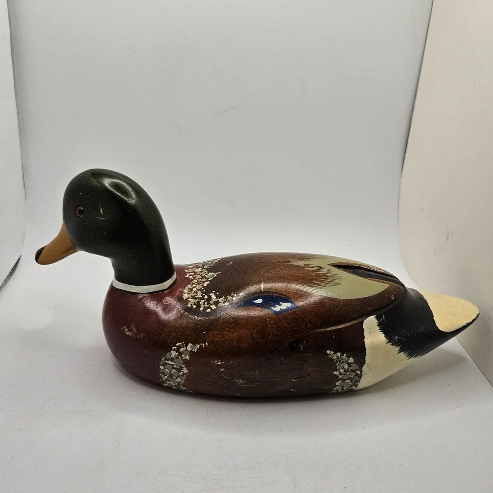 Vintage Mallard Duck Wood Decoy Deville Hand Painted Hunting Decor